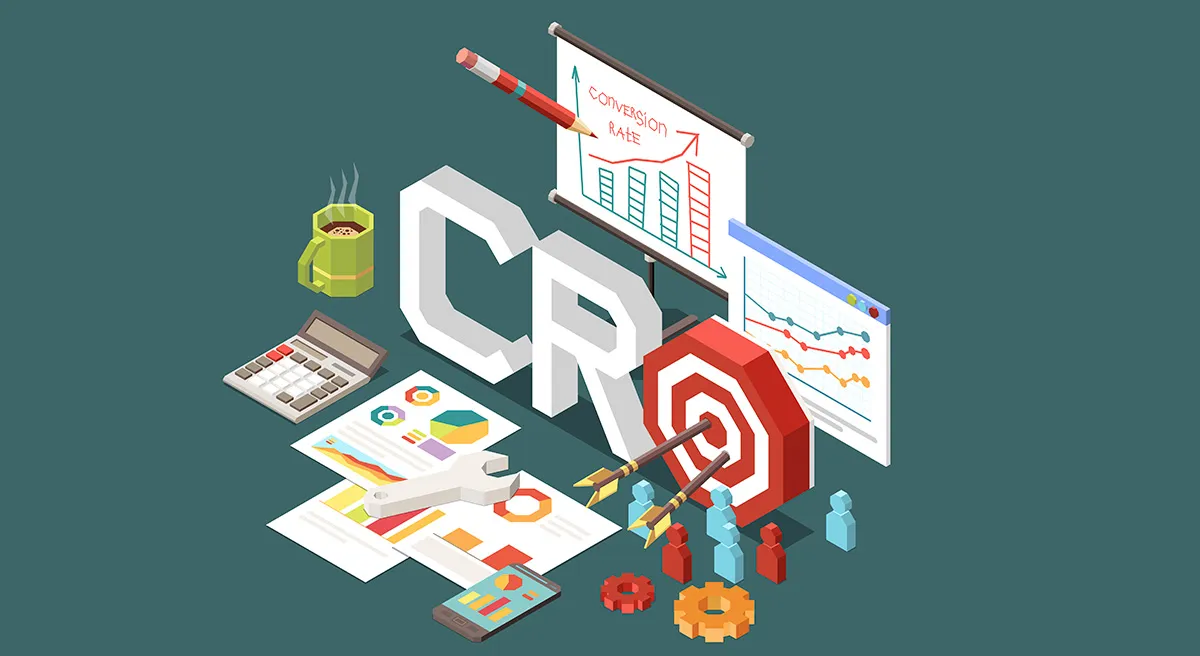 Gráficas y elementos de embudo de conversión indicando análisis CRO