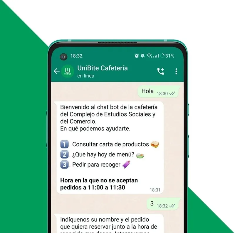 Captura del bot de Unibite en WhatsApp